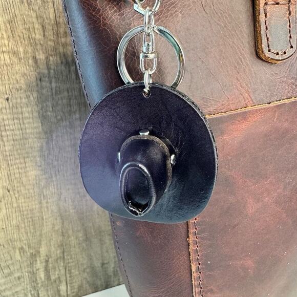 Western Leather Purse Charm Cowboy Hat Keychain NeW FAST SHIP Bag Flair - Picture 1 of 3